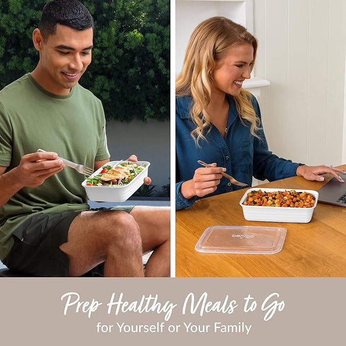 Bentgo Prep 60-Piece Meal Prep Kit - Reusable PFAS & BPA-Free Food Containers, 1-Compartment, 2-Compartment, & 3-Compartments - Microwave, Freezer, & Dishwasher Safe (White Stone)