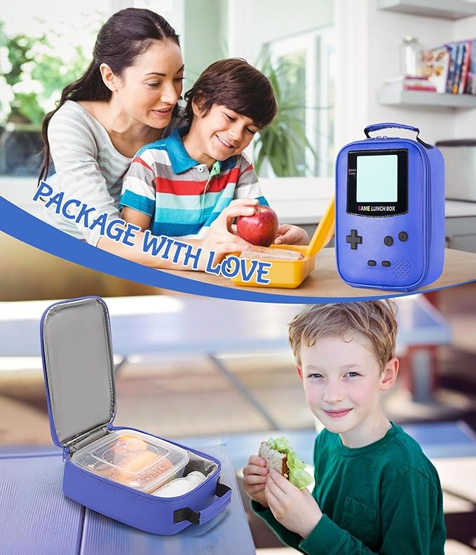 Boy Lunch Box,Kids Lunch Bag Insulated Leather Game Lunch Box for School Thermal Meal Cooler Lunch Boxes for Boy Girl Kid Toddler Teen