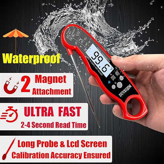Instant Read Digital Meat Thermometer (2 Pack) Waterproof Kitchen Cooking Food Thermometer with Probe Backlight & Calibration,Best Quick Grill Meat Probe for Grilling BBQ Smoker Chefs