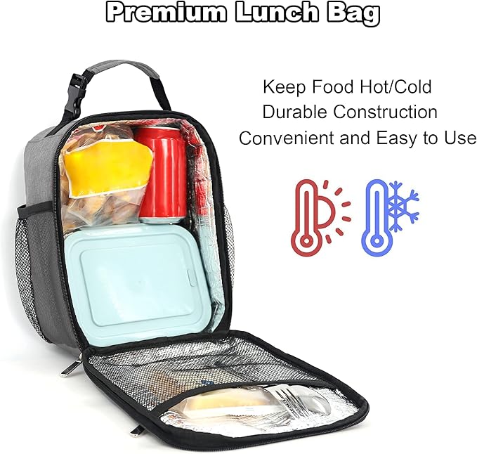 Femuar Lunch Box for Men Women Adults Small Lunch Bag for Office Work Picnic - Reusable Portable Lunchbox, Grey