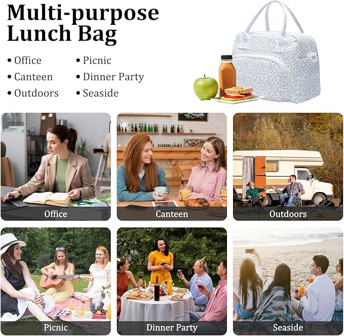 MEXS Insulated Lunch Bag for Women Men Large Reusable Lunch Box Adult Leakproof Portable Cooler Tote Bags for Work Picnic (lavender)