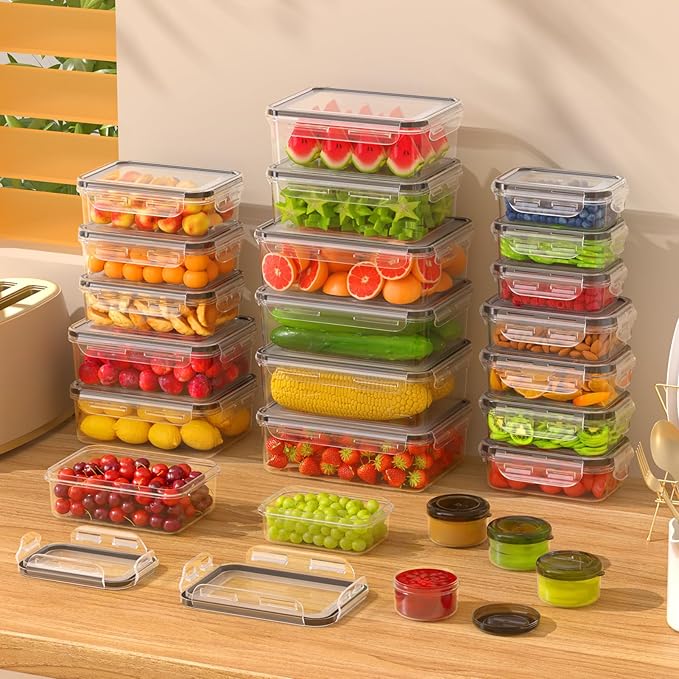 52 PCS Food Storage Containers with Lids Airtight (26 Containers & 26 Lids), Leak proof Meal Prep Container Set for Kitchen Storage, BPA-free, PVC-free Plastic, Microwave/Dishwasher Safe, Labels & Pen