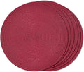 FunWheat Round Braided Placemats Set of 6 Place mats for Dining Tables Woven Heat Resistant Table Mats 15 inch (Wine)