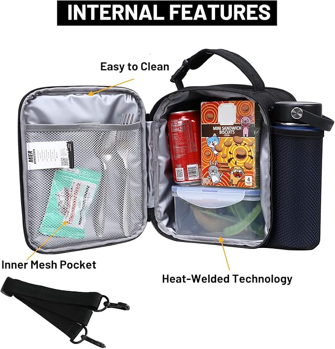 MIER Expandable Lunch Bag Insulated Lunch Box for Men to Work Travel Portable Lunchbox Bags with Shoulder Strap and Water Bottle Holder(Black/Yellow)