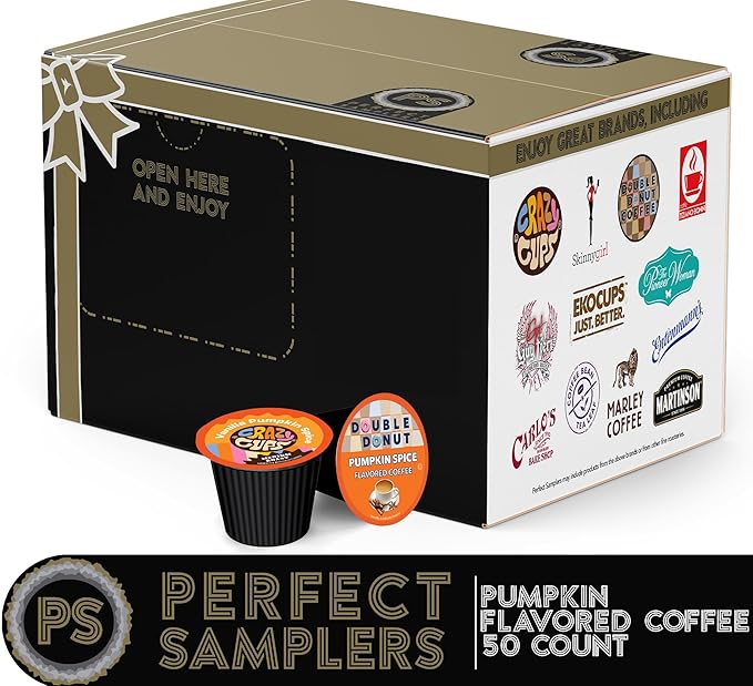Perfect Samplers Pumpkin Spice Coffee Pods Variety Pack, Medium Roast Coffee for Keurig K Cups Machines, Pumpkin Coffee Pods Sampler, 50 Count