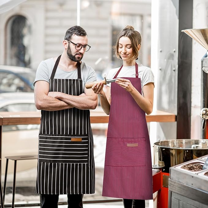2 Pack Adjustable Bib Apron with 2 Pockets Chef Cooking Kitchen Restaurant Aprons for Women Men