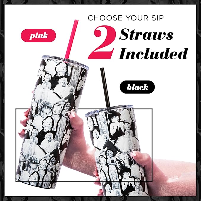 Dragon Glassware x Marilyn Monroe Vacuum Insulated Tumbler with Lid and Straw - 24 oz Tumbler Cup with 2 Straws - Stainless Steel Tumbler with Straw for Water, Iced Tea