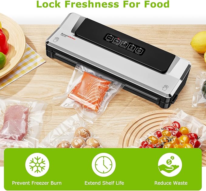 Bonsenkitchen Precut Vacuum Sealer Bags, 50 Pint 6" x 9" Food Sealer Bags, Food Grade, BPA Free, Heavy Duty, Customized Size Vacuum Bags for Vac Storage, Meal Prep or Sous Vide Cooking, VB10