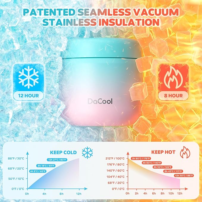 DaCool Kids Thermo for Hot Food 2 Pack 13oz/pack Insulated Food Jar Vacuum Stainless Steel Kids Food Thermo Soup Insulated Lunch Container for School Office Picnic Travel Outdoors,Black+Cotton Candy
