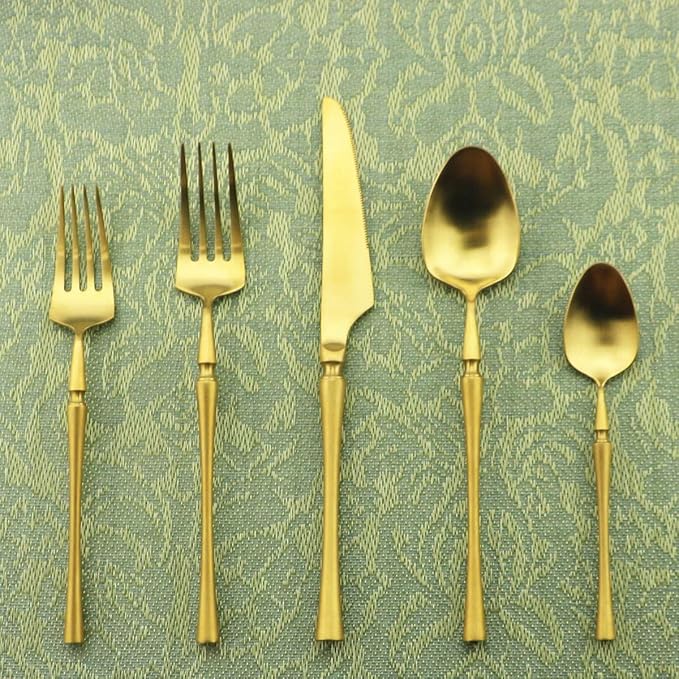 Gugrida Unique & Beautiful Flatware Set - 20 Piece Iridescent Silverware Sets | 18/10 Stainless Steel Reusable Cutlery Set | Gold Utensils Service For 4 with Dessert Fork, Knife, Spoon, Dinner Fork