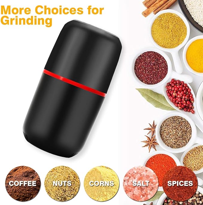 Herb Grinder Electric, Turimon Large Herbal/Coffee Grinders/Mill/Crusher for Spice and Herbs With Cleaning Brush - Black