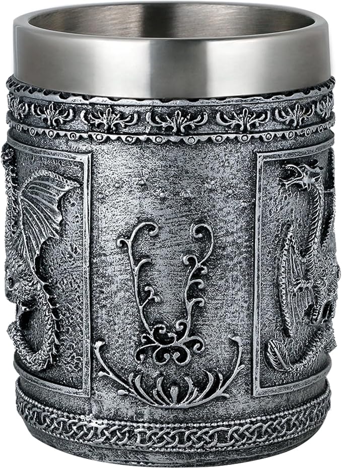 Medieval Roaring Dragon Coffee Mug - Dungeons and Dragons Beer Stein Tankard Drink Cup - 15.8oz Stainless Mug for GOT Dragon Lovers Collector Ideal Novelty Gothic Father Day Gift Party Decoration