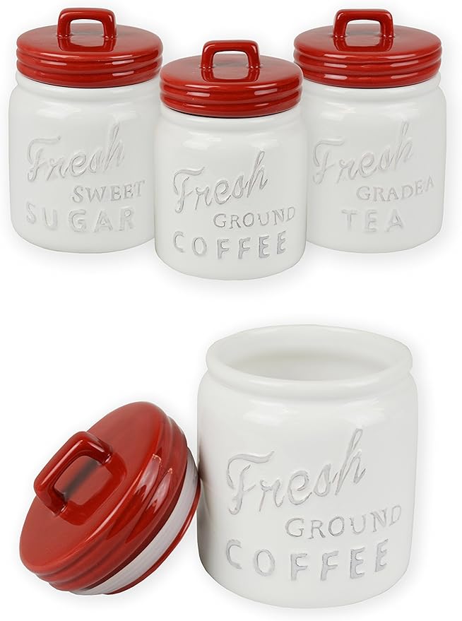 DII Kitchen Accessories Collection Ceramics, Jar Canister Set, Red, 3