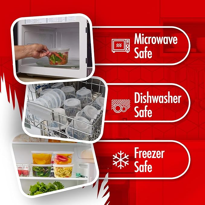 16oz-Deli Containers with Lids Leakproof - 50 Pack BPA-Free Plastic Microwaveable Clear Food Storage Container Premium Heavy-Duty Quality, Freezer & Dishwasher Safe