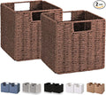 Vagusicc Wicker Storage Basket, Set of 2 Hand-Woven Storage Baskets for Shelves, Foldable Cube Storage Baskets Bins with Handles, 9 inch Small Wicker Baskets for Organizing Pantry Bedroom, Brown