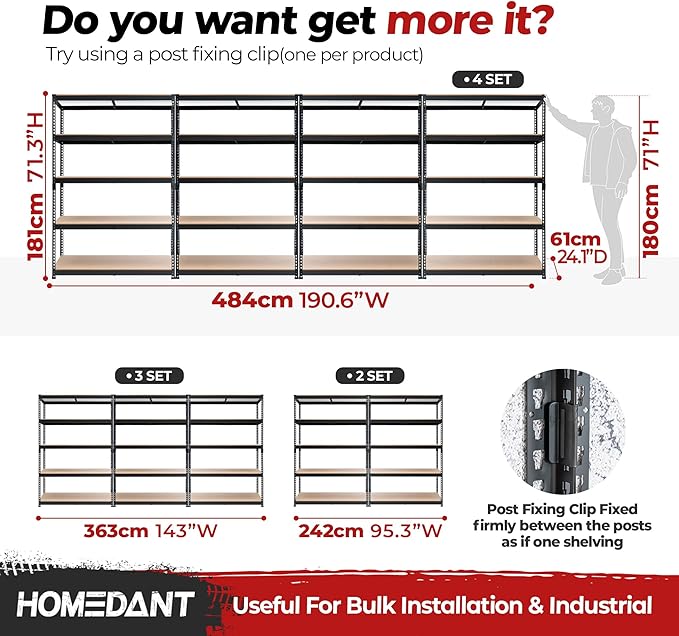HOMEDANT 5 Tier Laminated Boltless Heavy Duty Garage Storage Adjustable Wide Size Metal Shelving Unit Utility Rack Shelves Organization Multipurpose Shelf Shed Warehouse 47.7"W x 24.1"D x 71.3"H 3Pack