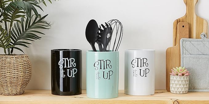 DII Kitchen Accessories Retro Collection, Ceramics, Utensil Holder, Black