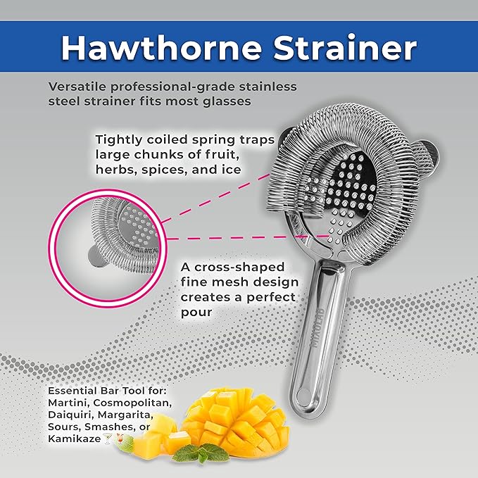 Bar Tool Set, Premium 6-Piece Bartender Tools – Effortlessly Mix Cocktails After a Long Day – Includes Jigger, Strainer, Muddler, Ice Tongs, Spoon, and Holder (Shaker Not Included)