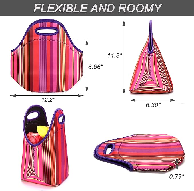 Neoprene Lunch Bag for Women Insulated Lunch Tote Bags Washable Lunch Container Box for Work Picnic Lightweight Meal Prep Bags for Men