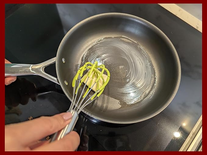Balloon Silicone Egg Whisk with Spatula Scraper Wires, 18/10 Stainless Steel, Non-Stick Pan Safe, Ergonomic Tube Handle Perfect for Blending, Whisking, Beating and Stirring, 11 inch (Red)