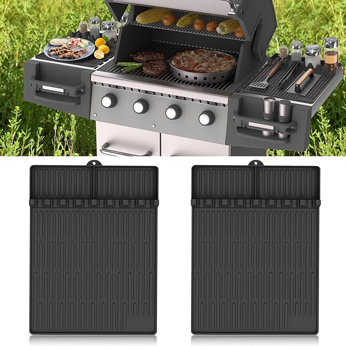 Silicone Griddle Tools Mat for Blackstone - Large Silicone Spatula Mat with Drip Pad - Griddle Mats BBQ Grill Accessories - Side Shelf Mats Grill Pad for Blackstone Griddles Accessories(Black)