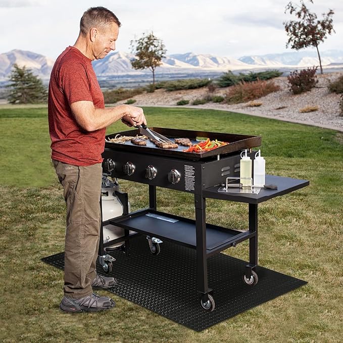 65"*40" Under Grill Mats for Outdoor Grill,2.0mm Thick Heavy Duty Non-Slip PVC Grill Matt for Outdoor Grill Deck Protector,Extra Large Rubber Outdoor Grill Mat