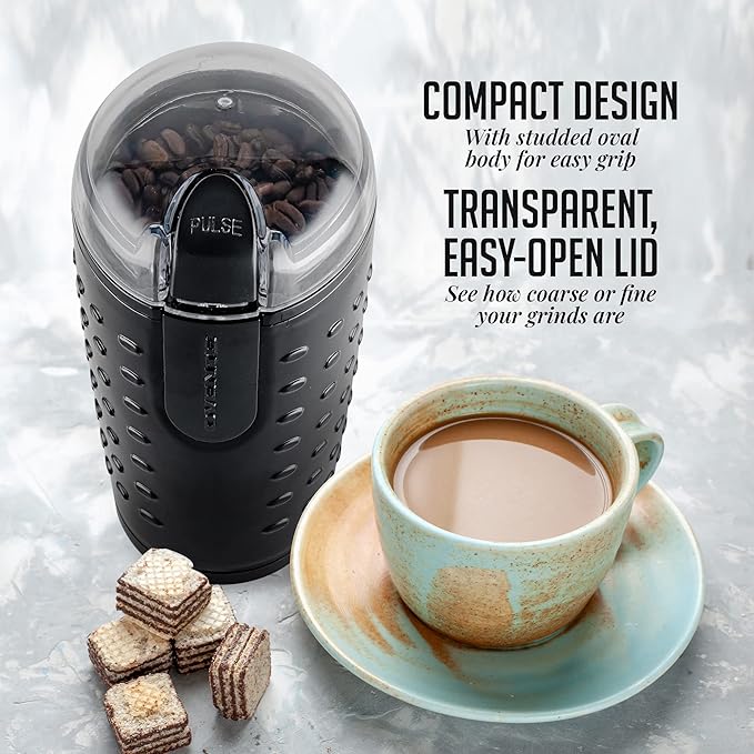 OVENTE 1.5L Electric Kettle and Coffee Beans Grinder Set, 1500W Fast Boiling Borosilicate Glass Water Heater and 2.5Oz Compact Grinding Mill with Stainless Steel Blade Combo, Black KG516B + CG225B