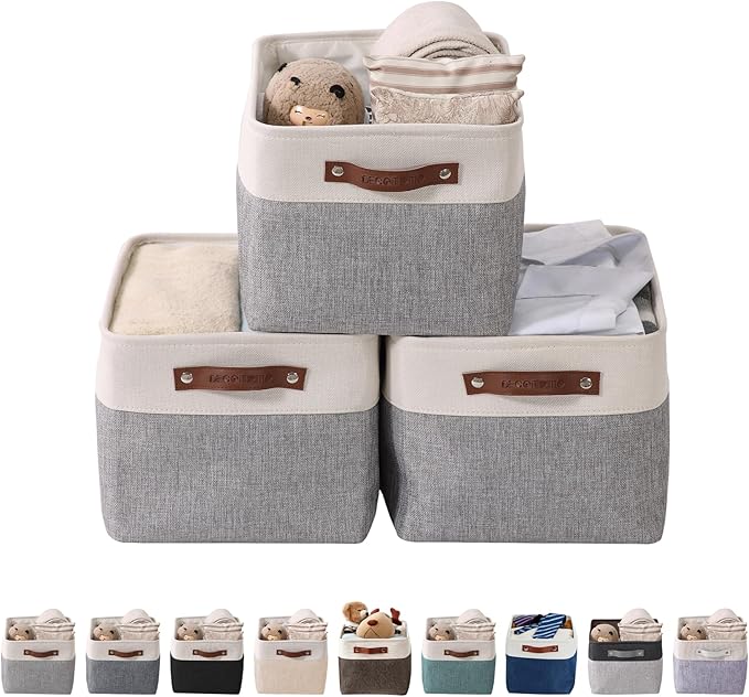 DECOMOMO Storage Baskets for Shelves - Fabric Storage Bins, Linen Closet Organizers and Storage (Grey & White, Large - 3 Pack)
