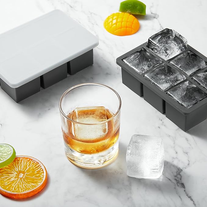 Nax Caki Large Ice Cube Molds Tray with Lid, Stackable Big Silicone Square Ice Cube Mold for Whiskey Cocktails Bourbon Soups Frozen Treats, Whiskey Gifts for Men from Daughter Wife Son Kids