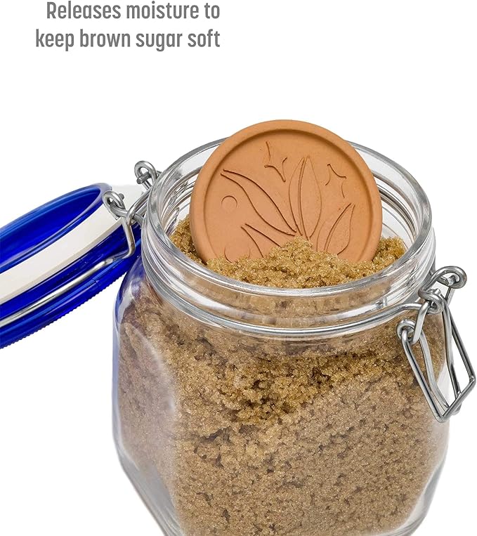 Goodful Brown Sugar Saver and Softener Disc with Elegant Leaf Design, Multiple Uses for Food Storage Containers, Reusable and Food Safe, Terracotta, 2 Pack