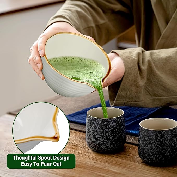 Matcha Whisk Set, 5-Piece Complete Matcha Kit with Traditional Ceramic Bowl, Bamboo Whisk, Scoop, Sifter, Holder, Authentic Beginners and Enthusiasts, Ideal Matcha Gift Set in Jade Green