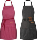 2 Pack Adjustable Bib Apron with 2 Pockets Chef Cooking Kitchen Restaurant Aprons for Women Men