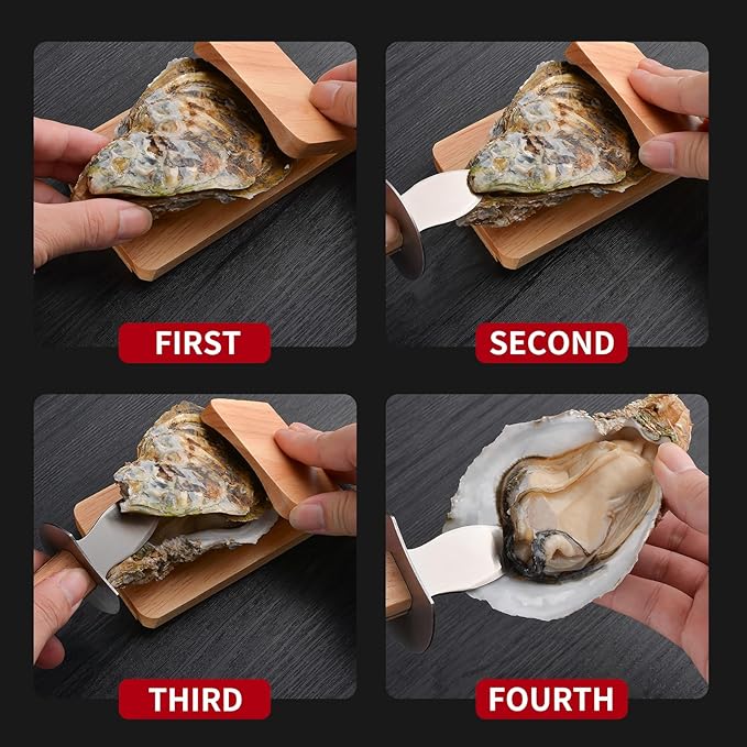 Oyster Knife Shucker Set Oyster Shucking Knife with Wooden holder Oyster Shucking Clamp Seafood Tools (Brown)