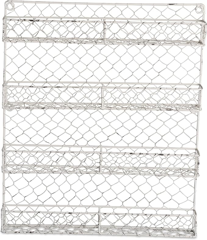 DII Farmhouse Vintage Decorative Metal Pantry Spice Rack Organizer, 17Lx2.3Wx20H", 4 Tier Spice Rack - White