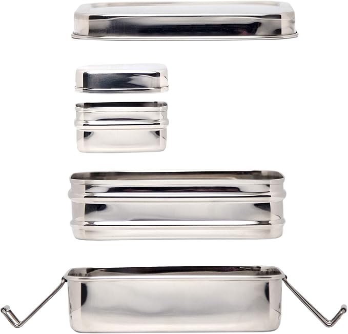 ECOlunchbox Three?in?One Stainless Steel Bento Box (31?oz) – 3?Piece Nesting Lunch Container with Snack Pod – Plastic?Free, Non?Toxic, Dishwasher?Safe, Not Leak-Proof
