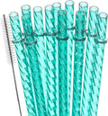 Dakoufish 12 Inch Reusable Clear Plastic Swirl Drinking Straws for 30 oz & 40 oz Jars/Tumblers,Set of 12 Pcs Replacement Crystal Teal Straws with Cleaning Brush (12inch,Teal)