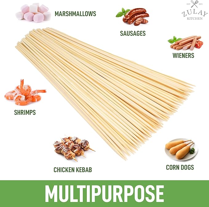 Zulay Kitchen Authentic Bamboo Marshmallow Smores Sticks - 40 Extra Long 30" Roasting Skewers - 5mm Heavy-Duty Bamboo - Ideal for Grilling & Camping