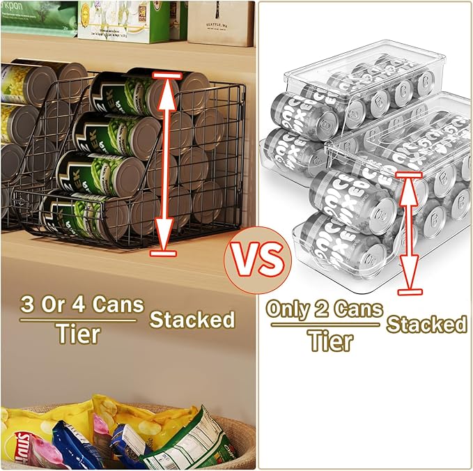 X-cosrack Stackable Can Organizer for Pantry 3Pack，Standing Dispenser Storage Bins,Metal Wire Basket Beverage Pop Soda Rack Stand Kitchen Pantry Countertop Cabinets,Stacking Canned Food Holder