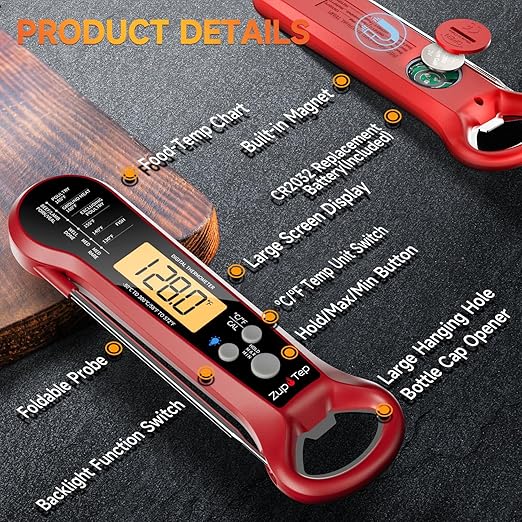 Meat Thermometer Digital – Instant Read Food Thermometer for Cooking with Long Probe and Backlit Display, Fast Accurate Temperature for Grill, BBQ, Smoker, Candy, Kitchen Essentials