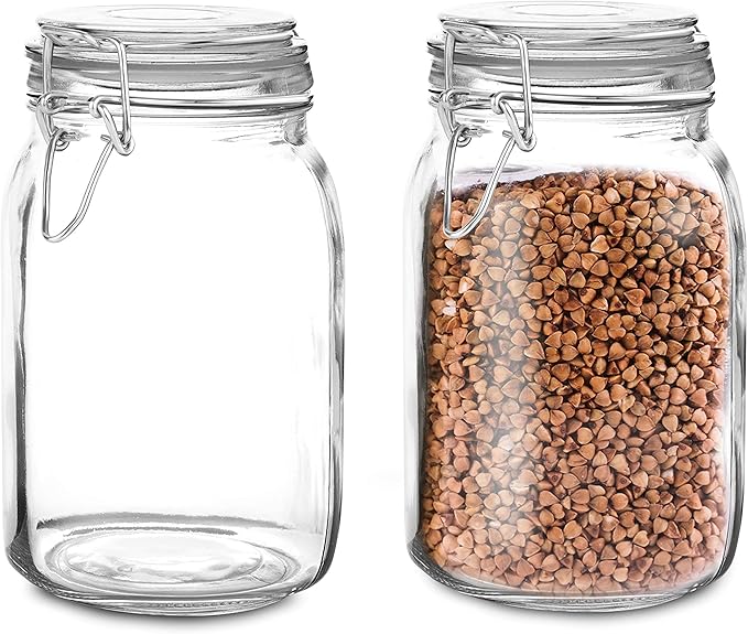 Set of 2 Large Mason Jar with Lid (3 Liter) | Airtight Storage Container for Food, Flour, Pasta, Coffee, Candy, Dog Treats, Snacks & More | 100 Ounces