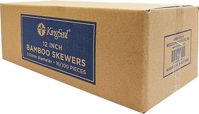 400 Count | KingSeal Natural Bamboo Wood Grilling Skewers for Shish Kebabs, BBQ, and Fruit Arrangements, 12 Inch x 3.0mm Diameter - 4 Packs x 100 Skewers