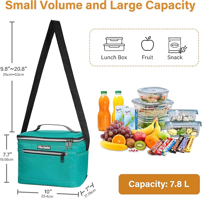 Tirrinia Insulated Lunch Box for Men/Women, Leakproof Lunch Bag for School Work, Large Lunch Tote Kids Boys Girls Back to School, Soft Reusable Cooler Office Picnic Beach Camping with Shoulder Strap