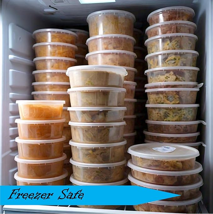 Mr Miracle 8OZ Deli Containers with Lids - 15 Pack of 8 oz Clear Airtight Reusable Plastic Food and Multi-Purpose Deli Containers - Microwave, Freezer, and Dishwasher Safe