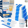 HOUSE DAY 22 Pack Vacuum Seal Bags For Clothing Travel, 80% Space Saving Travel Vacuum Bags with Electric Pump, Vacuum Storage Bags For Clothes, Comforters, Blankets, Moving, Storage & Organization