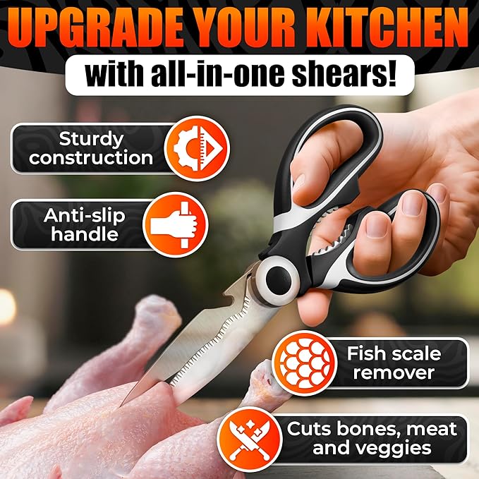 Kitchen Shears for Food Heavy Duty – Kitchen Scissors All Purpose with Cover, 2CR13 Stainless Steel Blades, Rust-Resistant Utility Scissors with Bottle Opener – Cuts Fish, Meat, Nuts & Vegetables