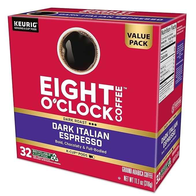 Eight O'Clock Dark Italian Espresso Coffee, Keurig Single Serve K-Cup Pods, Dark Roast, 32 Count