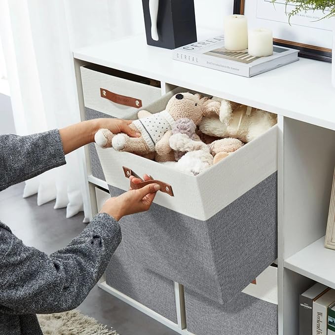 DECOMOMO Fabric Cube Storage Bins - Storage Baskets for Shelves, Cube Storage Organizer for Kallax and Cubbies (Grey & White, 13 inch Cube) - 4 Pack