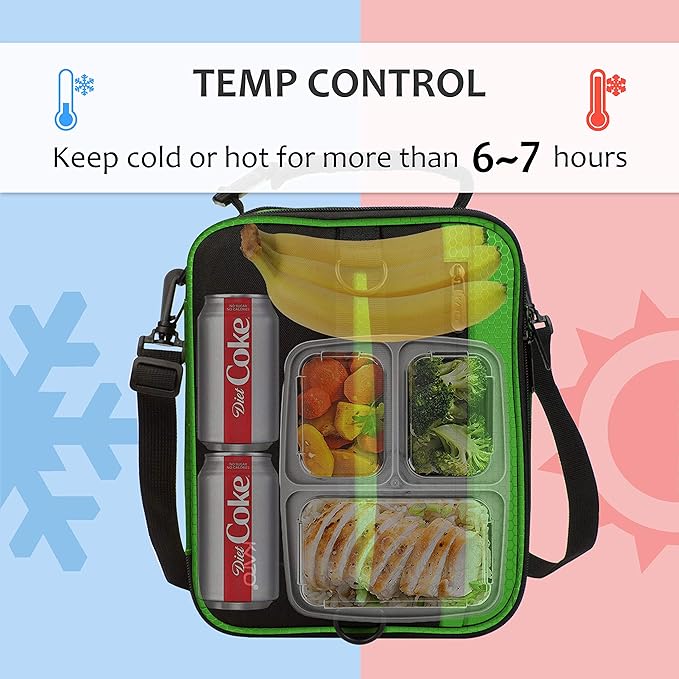 Tirrinia Expandable Insulated Lunch Bag for Men Women – Leakproof Reusable Cooler LunchBox for Kids & Adults with Shoulder Strap, Perfect for Work, School, Office, Travel,Green