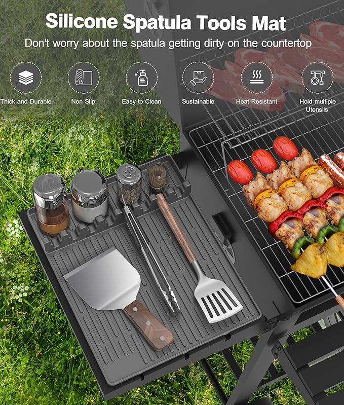 Silicone Griddle Tools Mat for Blackstone - Large Silicone Spatula Mat with Drip Pad - Griddle Mats BBQ Grill Accessories - Side Shelf Mats Grill Pad for Blackstone Griddles Accessories (Gray)