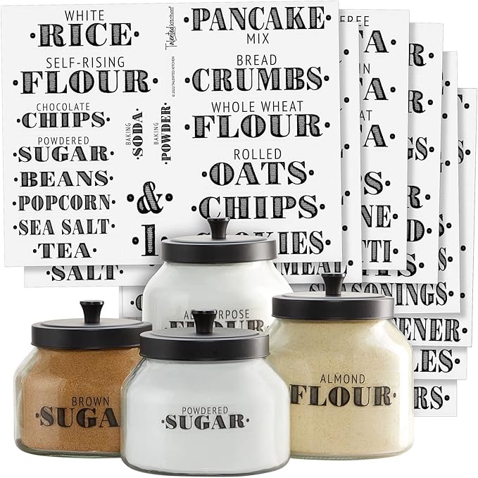 Talented Kitchen Clear Vinyl Pantry Labels for Food Containers - Waterproof & Repositionable for Kitchen Jars - Farmhouse Pantry Organization - Preprinted Baking Labels - Pack of 154, Assorted Sizes
